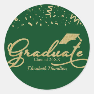 Sticker Rond Fête de fin d'études en feuille d'or verte
