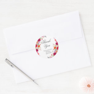 Sticker Rond Fête de fleurs de jardin rose et orange vifs
