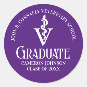 Sticker Rond Fête de graduation de l'école vétérinaire pourpre