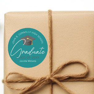Sticker Rond Fête de graduation Turquoise moderne
