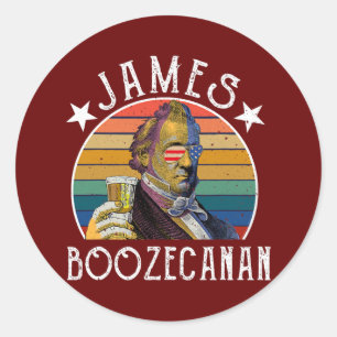 Sticker Rond Fête de James Boozecanan buvant le 4 juillet
