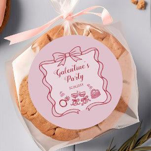 Sticker Rond Fête de la Galentine à l'arc rose rouge