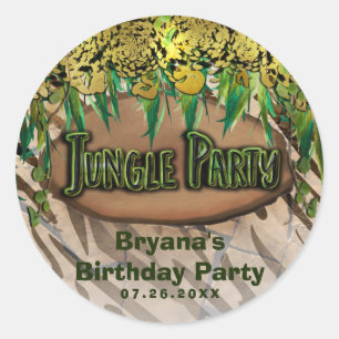 Sticker Rond Fête de la JUNGLE Favori personnalisé Gold Glam Im
