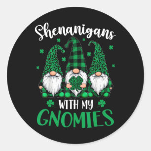 Sticker Rond Fête de la Saint-Patrick Trèfle Gnomes Mignons Fem