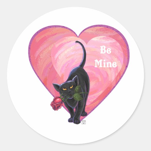 Sticker Rond Fête de la Saint-Valentin au chat noir (Devant)