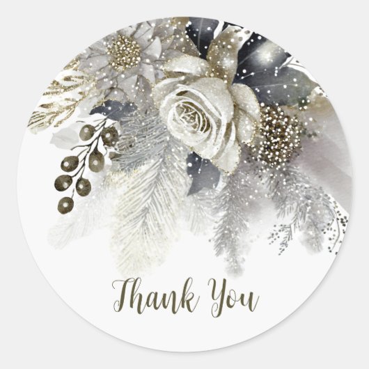Sticker Rond Fête de mariage Argent Golden White Roses Fleurs (Devant)