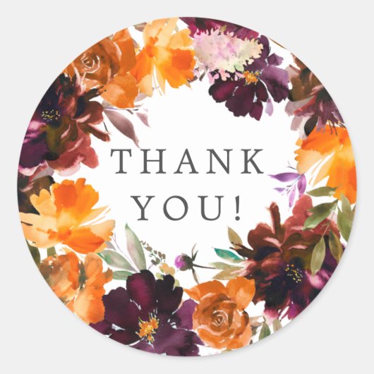 Sticker Rond Fête de mariage Automne Bourgogne & Fleur Orange (Devant)