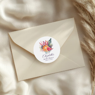 Sticker Rond Fête de Mariage aux Fleurs Tropicales Colorées