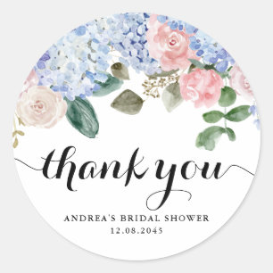 Sticker Rond Fête de Mariage aux Hortensias Bleus et Roses Rose