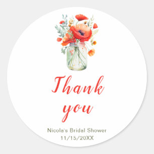 Sticker Rond Fête de mariage avec bocaux Mason et coquelicots r