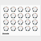 Sticker Rond Fête de mariage avec bordure florale rose marine a (Feuille)