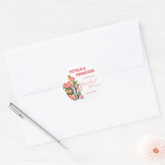 Sticker Rond Fête de mariage avec bouteille de Prosecco et rose (Enveloppe)