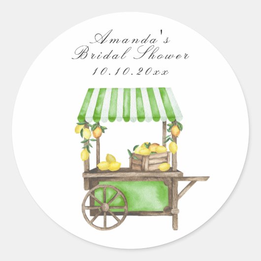 Sticker Rond Fête de mariage avec chariot de citrons aquarelle (Devant)