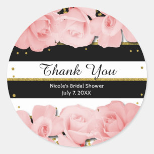 Sticker Rond Fête de mariage avec des roses roses, des rayures 