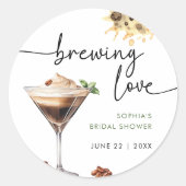 Sticker Rond Fête de Mariage avec Martini Espresso Aquarelle (Devant)