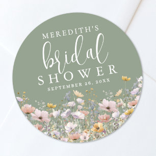 Sticker Rond Fête de mariage champêtre vert sauge avec fleurs s