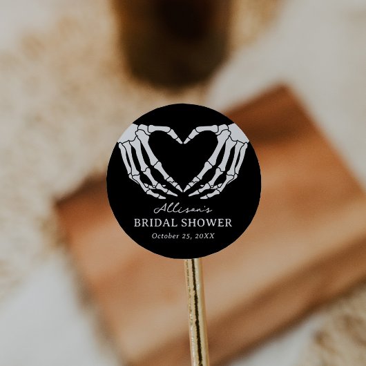 Sticker Rond Fête de mariage d'Halloween avec squelette