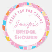 Sticker Rond Fête de Mariage Disco Rose des Années 70 Merci d'ê (Devant)