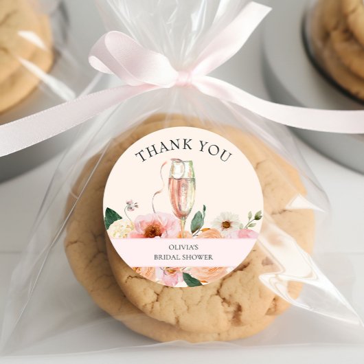 Sticker Rond Fête de mariage en Champagne aux fleurs roses mode