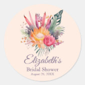 Sticker Rond Fête de Mariage Fleurs Tropicales Peluche de pêche (Devant)