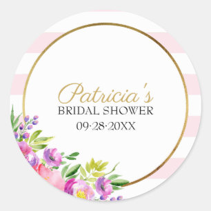 Sticker Rond Fête de mariage Floral Aquarelle Rose & Or