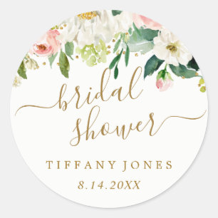 Sticker Rond Fête de mariage Floral Blush Gold Rose Confettis