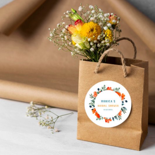 Sticker Rond Fête de mariage floral botanique Orange Vert