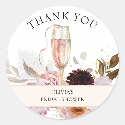 Sticker Rond Fête de mariage Floral Champagne Rose Rond Classiq (Devant)
