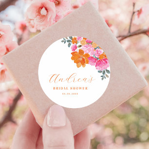 Sticker Rond Fête de mariage floral estival vibrant rose et ora