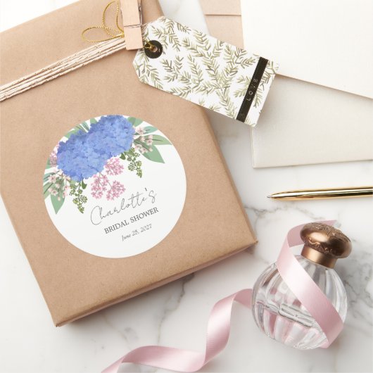 Sticker Rond Fête de mariage florale moderne avec Hydrangea ble (Cadeaux)