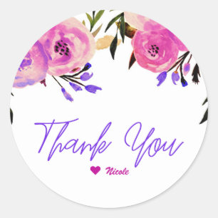 Sticker Rond Fête de mariage florale moderne lumineuse rose et 