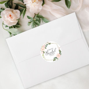 Sticker Rond Fête de mariage florale rose et géométrique dorée