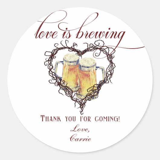 Sticker Rond Fête de mariage gothique Love is Brewing Beer (Devant)