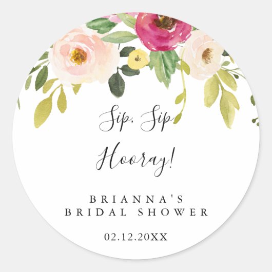 Sticker Rond Fête de mariage Greenery Floral Sip Sip Hooray (Devant)