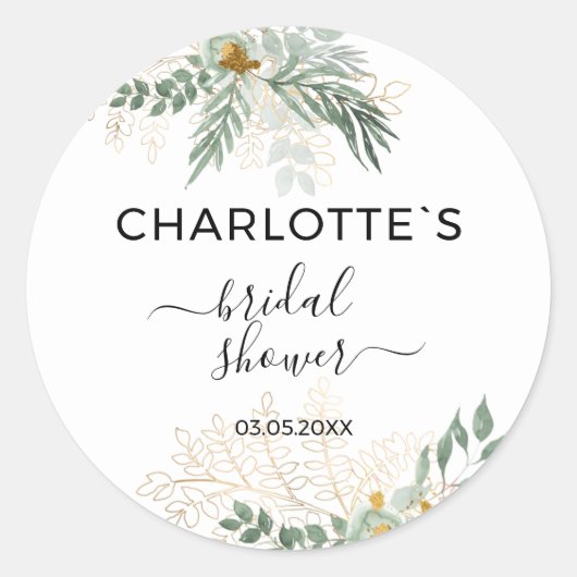 Sticker Rond Fête de mariage Greenery Gold (Devant)