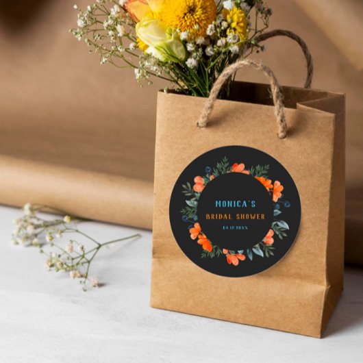 Sticker Rond Fête de mariage noir Blooming Botanicals