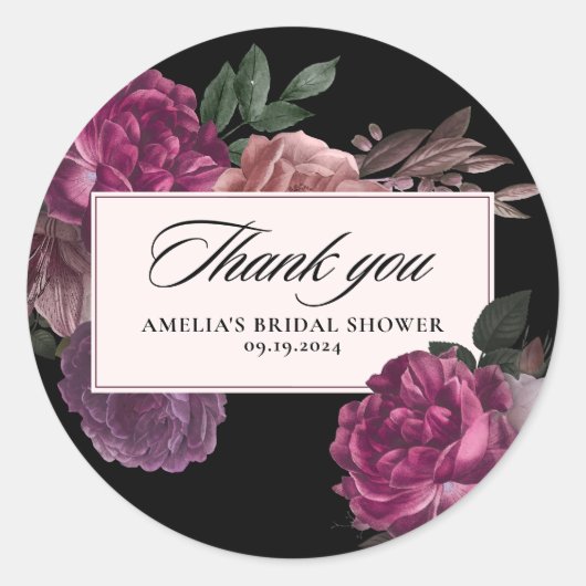Sticker Rond Fête de mariage noir floral aquarelle sombre et d' (Devant)
