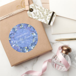 Sticker Rond Fête de mariage personnalisée avec hortensias bleu