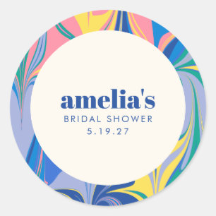 Sticker Rond Fête de Mariage Personnalisée Bleue Tourbillante d