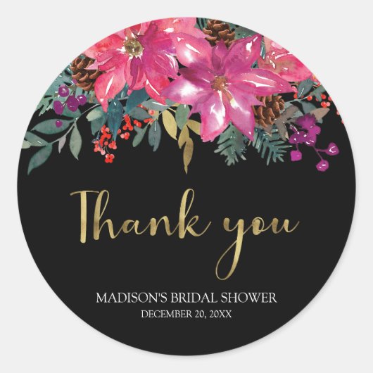 Sticker Rond Fête de mariage Poinsettia Rose Noël  (Devant)