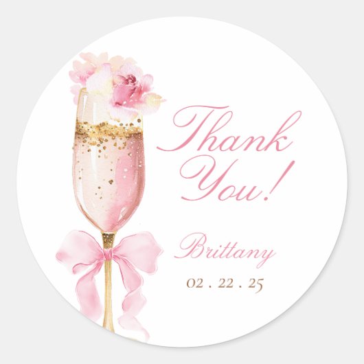 Sticker Rond Fête de Mariage Prosecco Pétales de Rose Rose (Devant)