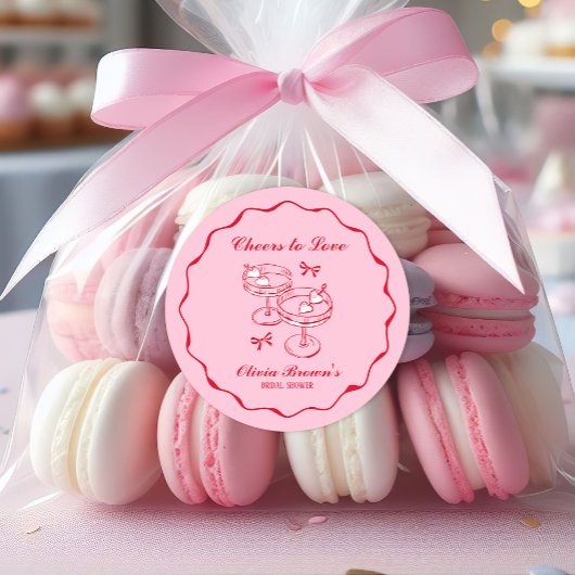 Sticker Rond Fête de mariage rétro rose et rouge dessinée à la 