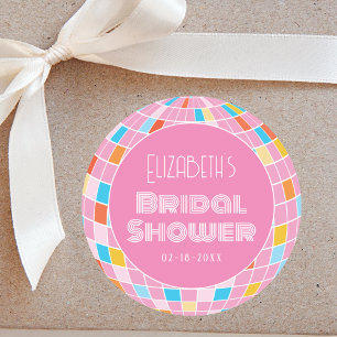 Sticker Rond Fête de Mariage Rose Disco Spatial