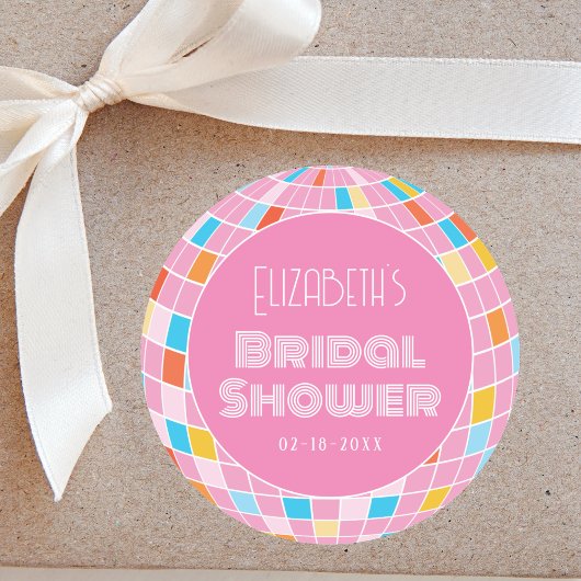 Sticker Rond Fête de Mariage Rose Disco Spatial