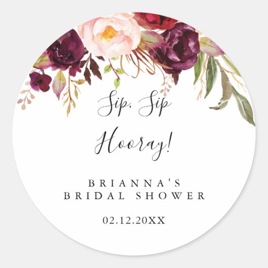 Sticker Rond Fête de mariage Rustique Bohème Floral Sip Sip Hoo (Devant)