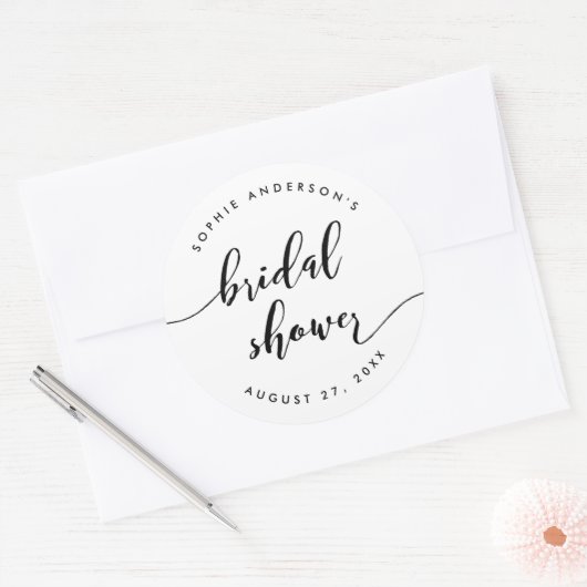 Sticker Rond Fête de Mariage Script Relax Noir et Blanc (Enveloppe)