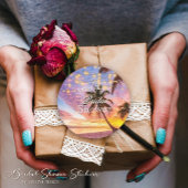 Sticker Rond Fête de mariage sur la plage estivale avec coucher