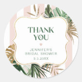 Sticker Rond Fête de mariage tropical rayures rose rétro (Devant)