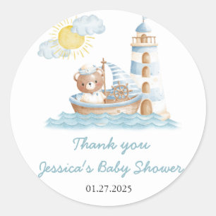 Sticker Rond Fête de Naissance Bateau Ours Marin Aquarelle
