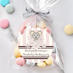 Sticker Rond Fête de naissance Bébé Fille Rose Pastel Koala / A